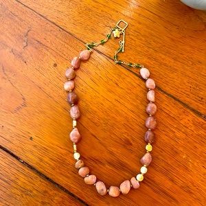 Peyote Bird rose stone and gold necklace